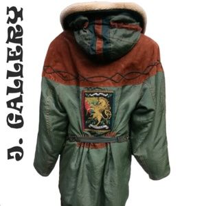 J. Gallery Vintage Retro Hooded Jacket Unicorn Patch Size S EUC